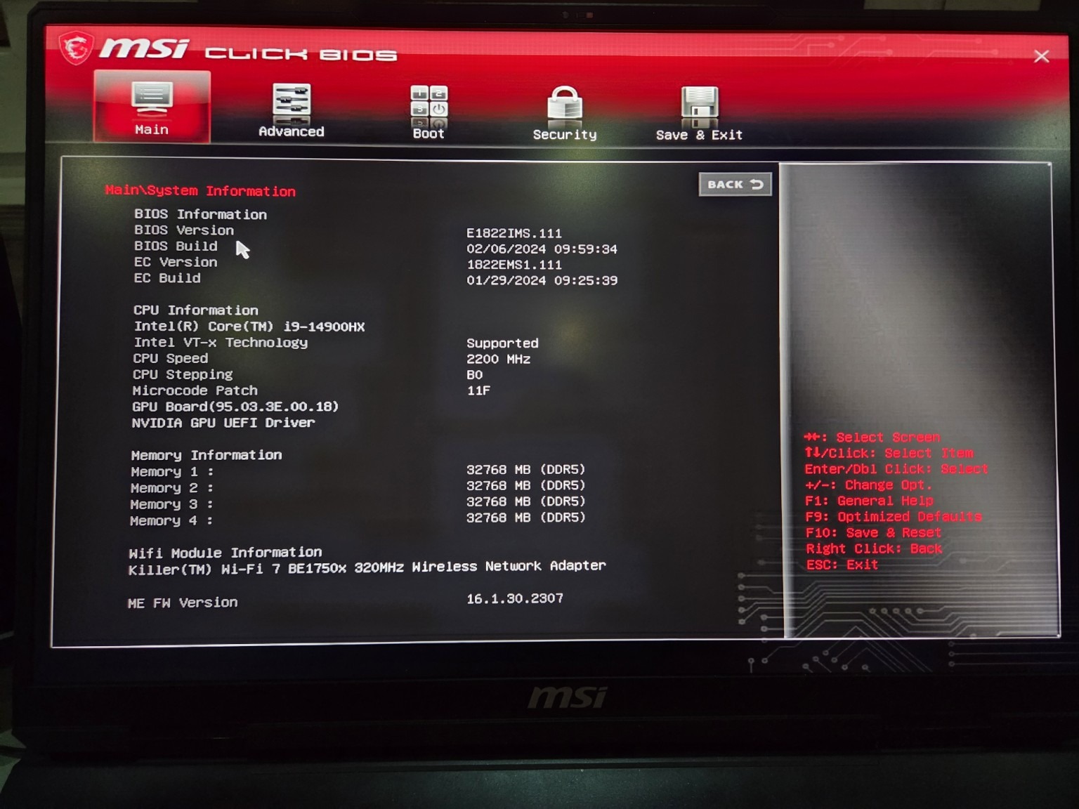 BIOS system information