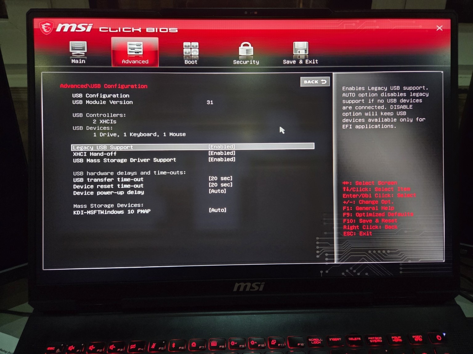 BIOS USB configuration
