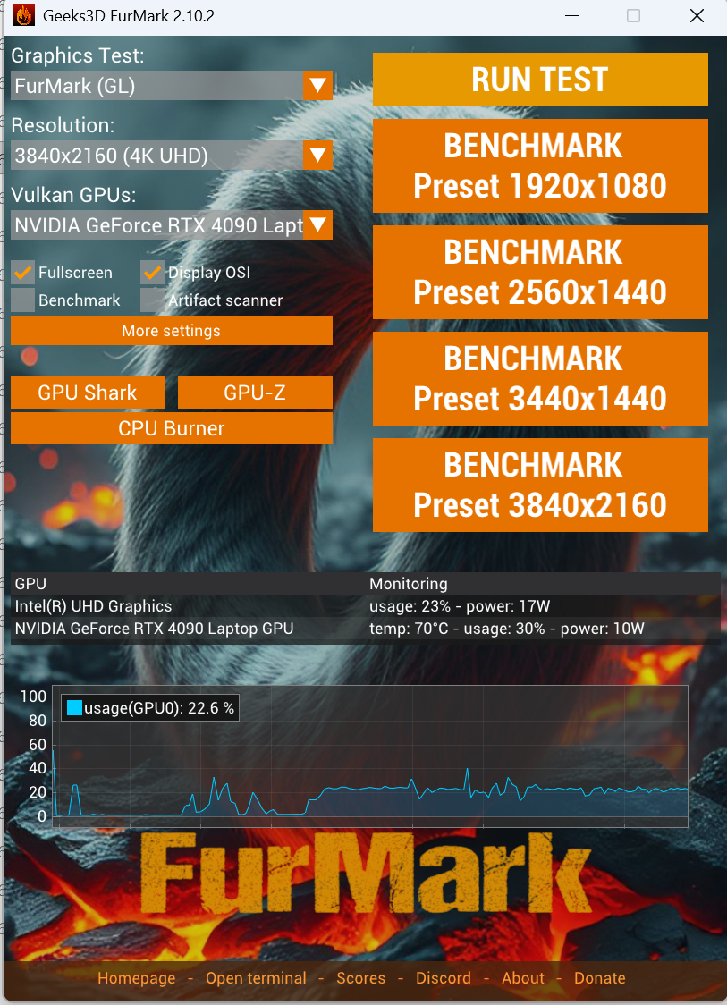 FurMark test settings