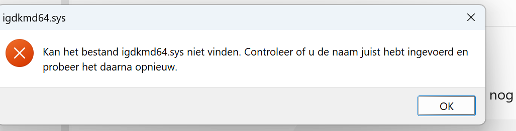 Intel graphics driver not found