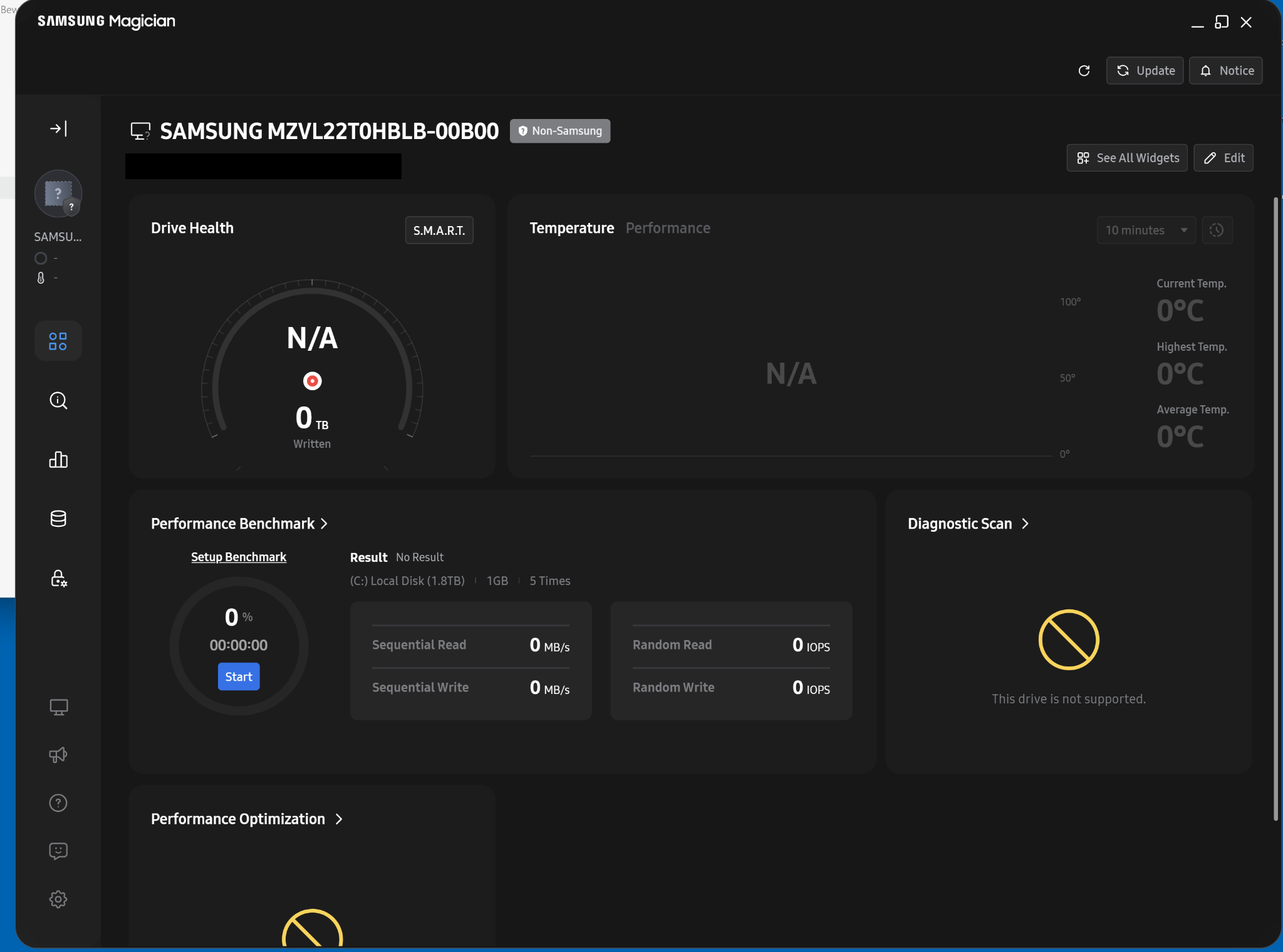 Samsung Magician SSD status