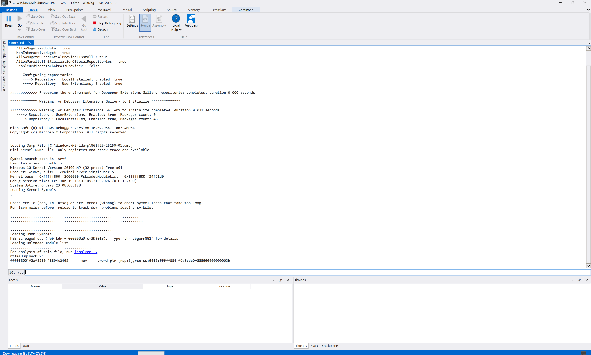 WinDbg minidump analysis